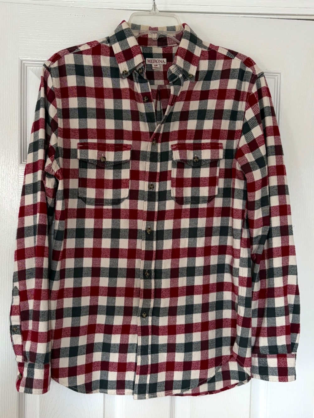 Merona Men's Plaid Flannel Size Small Red Gray Cream Button Up